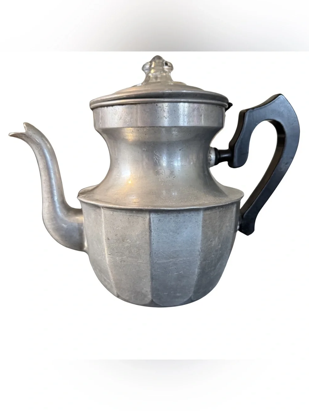 Vintage 1950s Royal Aluminum Gooseneck Coffee Pot Colonial Pattern Black Handle - Picture 2 of 7